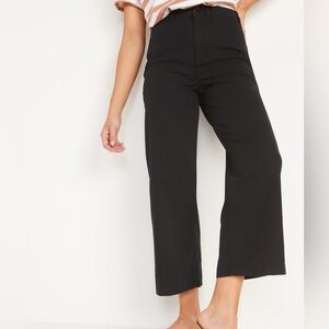 Extra High-Waisted Canvas Wide-Leg Cropped Pants